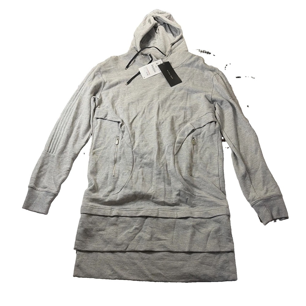 Zara Man Longline Grey Hoodie Sweatshirt Tiered Hem Side Zip Pockets Mens Size M